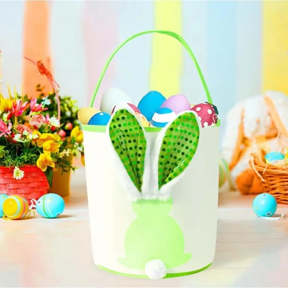 Set of 3 Easter Bunny Tote Bags with LED light up ears Green, Blue, and Purple